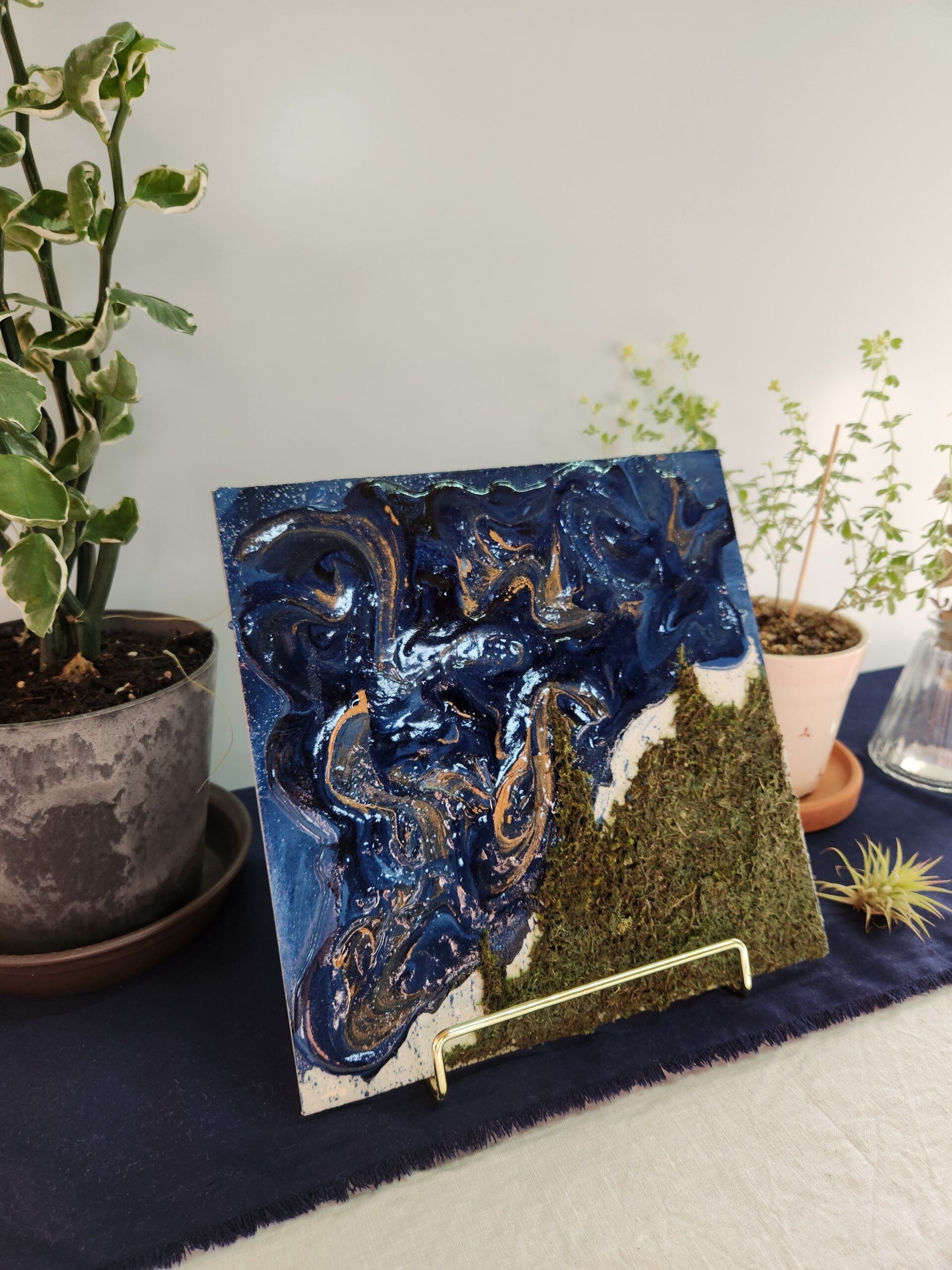 天然藍とコンクリートを組み合わせたアートパネル(j006) - DARESHiMOGA